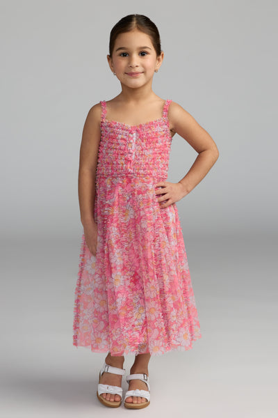 Mac Duggal Girls Floral Mesh A-Line Dress