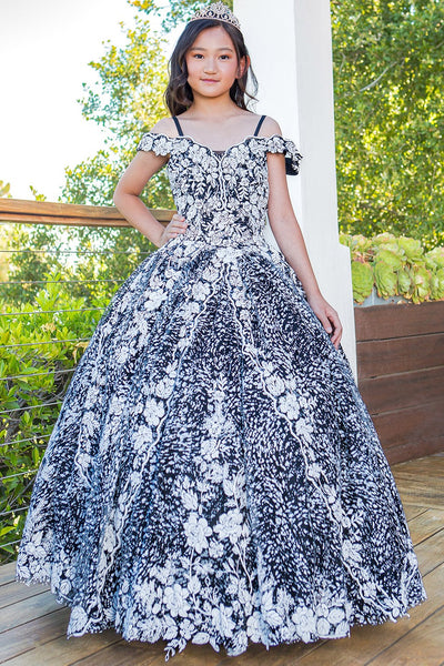 Tween Girls Floral 3D Embroidered Glitter Pageant Flower Girl Party Gown