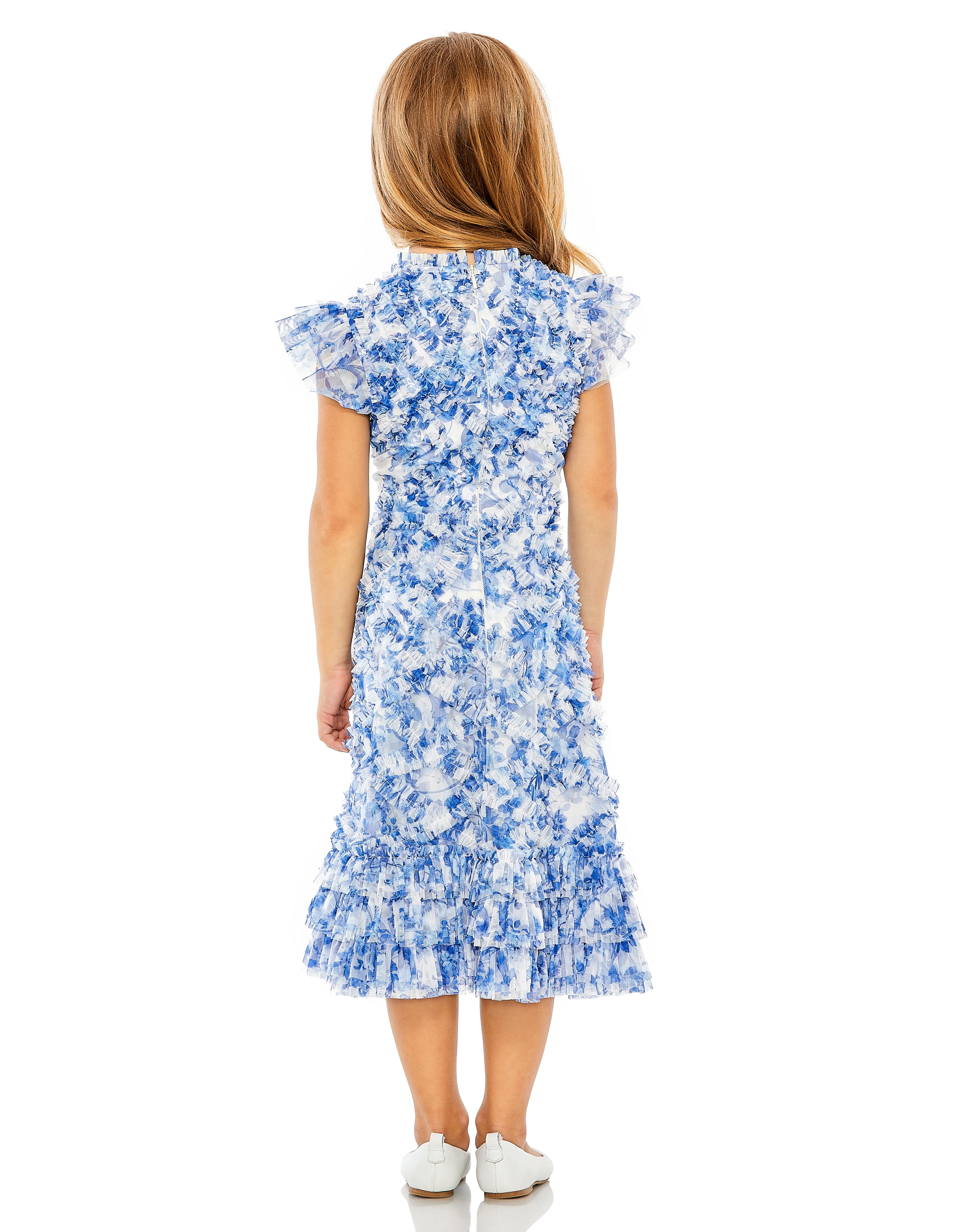 MAC DUGGAL Girls Couture High Neck Ruffle Tiered Special Occasion Party Dress