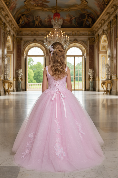 Pink Embroidered Tulle Pageant & Flower Girl Dress | Blush Kids