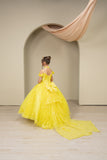 Yellow Girls Pageant Dress with Train & Bow