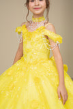 Yellow Girls Pageant Dress with Train & Bow