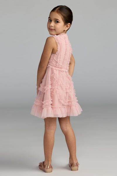 Mac Duggal Girls Rose Mesh Ruffle Dress