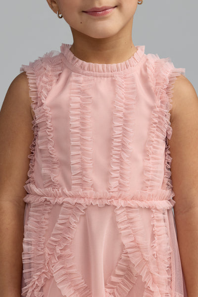 Mac Duggal Girls Rose Mesh Ruffle Dress