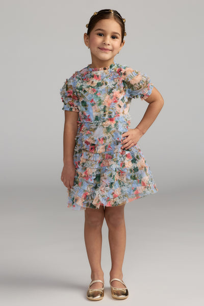 Mac Duggal Girls Ruffle Floral Party Dress