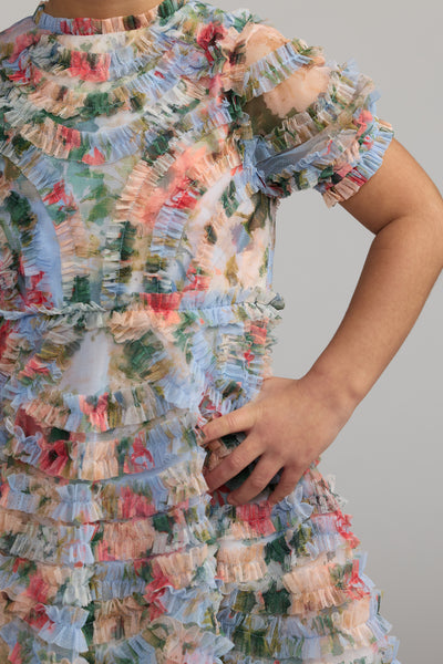 Mac Duggal Girls Ruffle Floral Party Dress