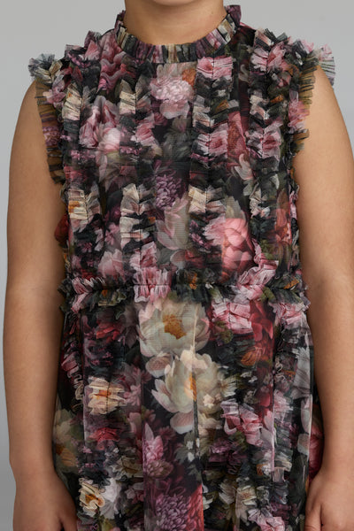 Mac Duggal Girls Floral Ruffle Mesh Dress