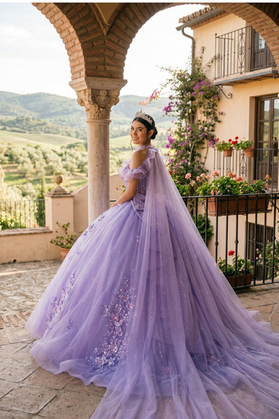 Floral Quinceañera Dress with Cape | Blush Quinceañera