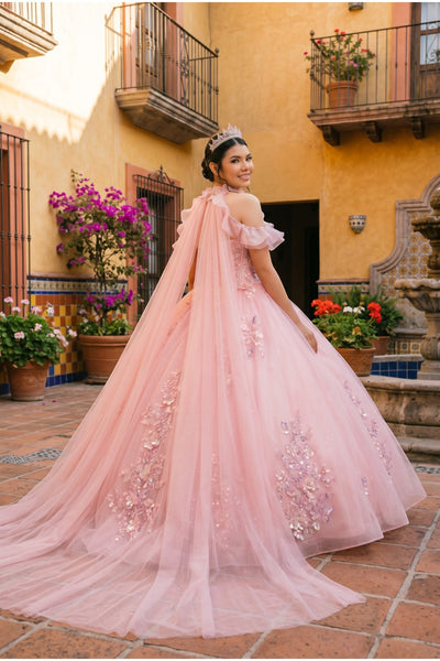 Floral Quinceañera Dress with Cape | Blush Quinceañera