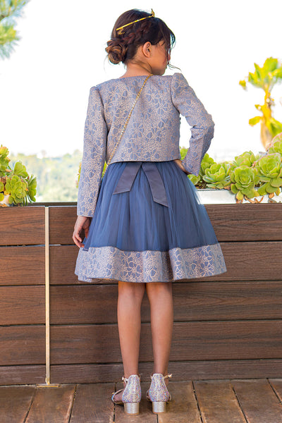 Royal Blue & Pink Girls Special Occasion Dress with Purse
