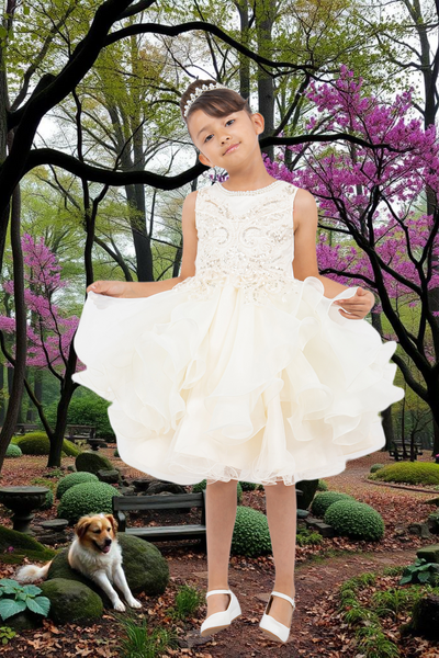 Ivory & Off-White Knee-Length Flower Girl Dress