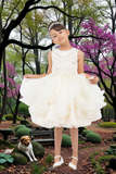 Ivory & Off-White Knee-Length Flower Girl Dress