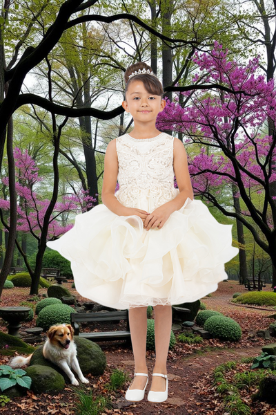 Ivory & Off-White Knee-Length Flower Girl Dress
