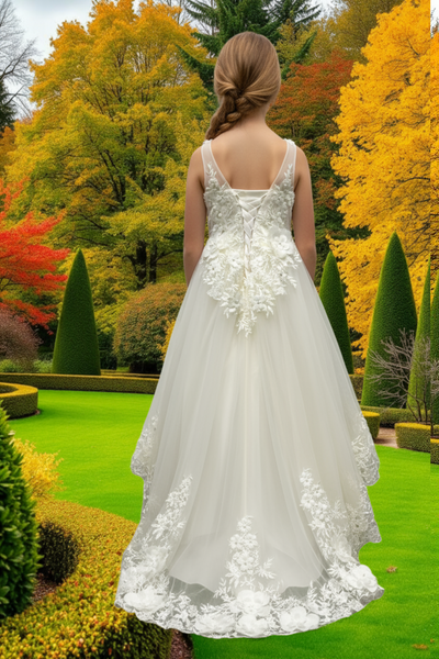 White Communion & Flower Girl Dress | High-Low & Ball Gown