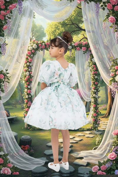 Floral Puff Sleeve Girls Dress – Party & Special Occasion