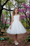 Girls Short Pageant & Party Dress – Blush, White, Champagne