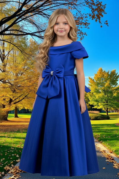 Girls Satin Off-Shoulder Dress | Flower Girl, Communion & Party