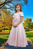 Blush Satin Off-Shoulder Dress | Flower Girl & Communion