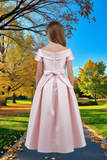 Blush Satin Off-Shoulder Dress | Flower Girl & Communion