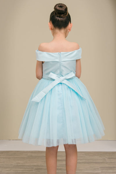 Girls Off Shoulder Tulle Special Occasion Party Dress with Bow