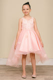 Blush Hi Low Flower Girl Dress with Lace Butterflies