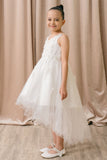 Blush Hi Low Flower Girl Dress with Lace Butterflies