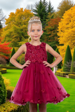 Burgundy Knee Length Flower Girl Dress | Pageant Gown