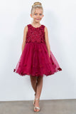 Jessica Party Pageant Dress - Knee-Length Elegance in Burgundy