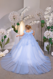 Ivory/Light Blue Fashion Couture Girls Pageant Gown | Blush Kids Luxury