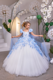 Ivory/Light Blue Fashion Couture Girls Pageant Gown | Blush Kids Luxury