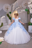 Ivory/Light Blue Fashion Couture Girls Pageant Gown | Blush Kids Luxury