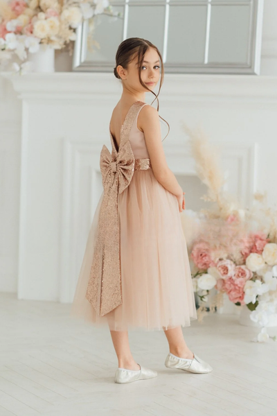 Chic Custom Couture Satin Tulle Flower Girl Party Midi Length Dress