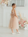 Chic Custom Couture Satin Tulle Flower Girl Party Midi Length Dress