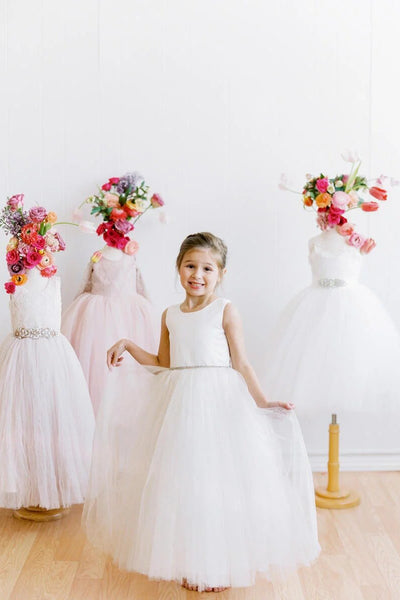 Floor Length Satin Tulle Flower Girl Dress By Amalee Couture