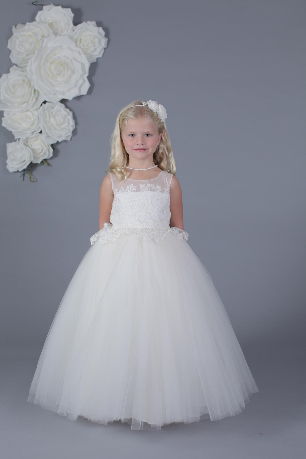 Amalee Couture Embroidered 1st Communion Flower Girl Dress  in Ivory