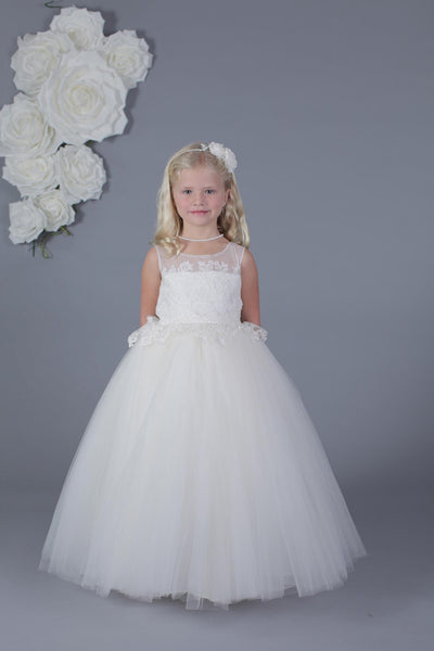 Amalee Couture Embroidered 1st Communion Flower Girl Dress  in White