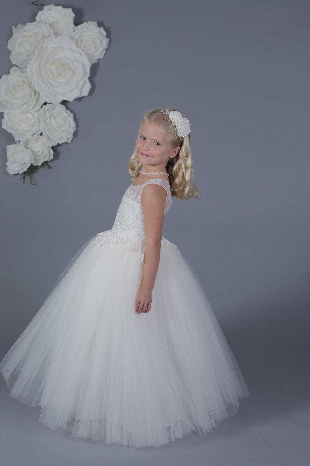 Amalee Couture Embroidered 1st Communion Flower Girl Dress  in White