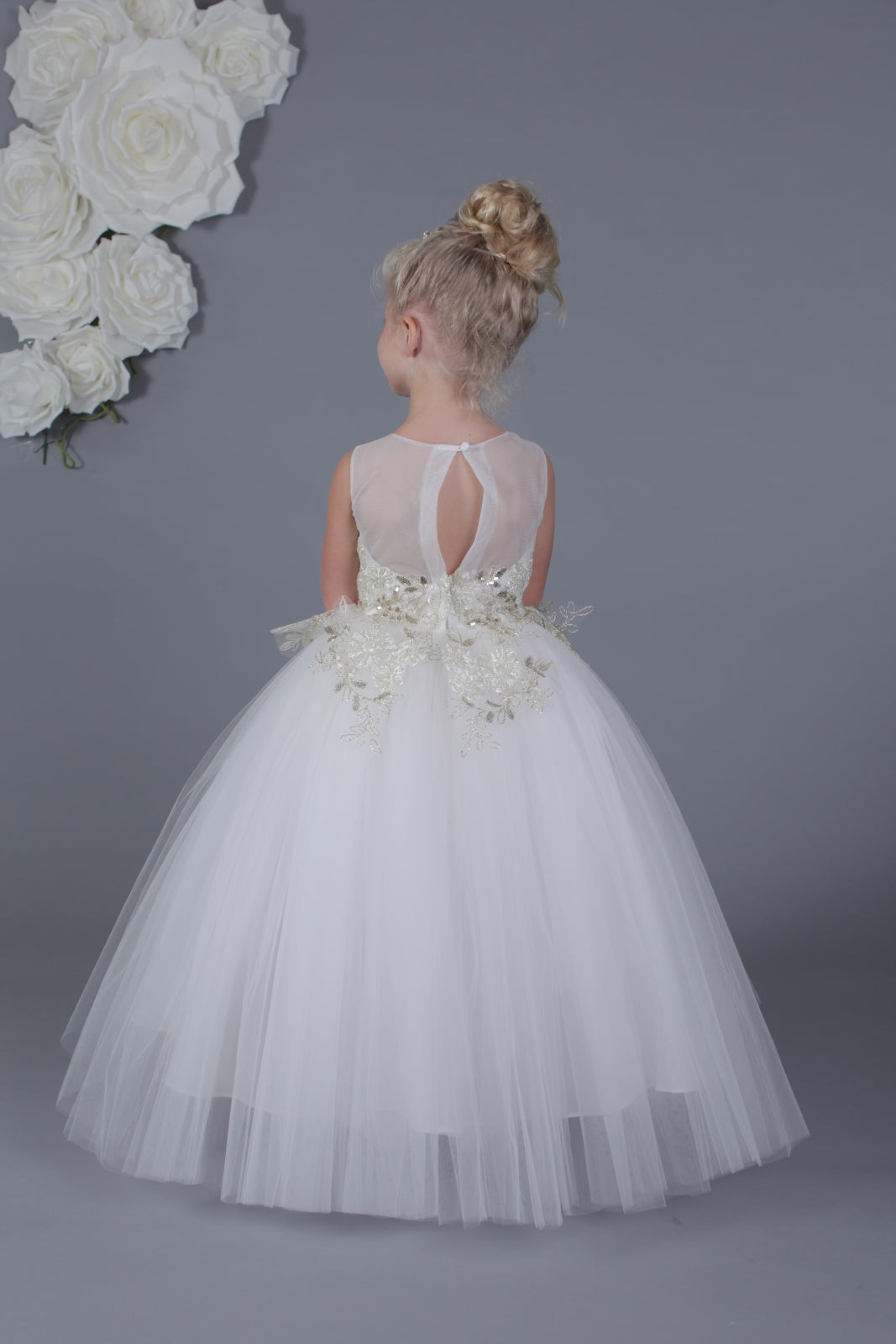 Amalee Couture Embroidered 1st Communion Flower Girl Dress  in White