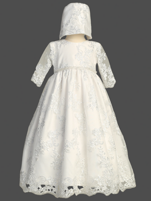 Maddy Girls Christening Dress with Lace | Blush Kids
