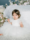 Couture Christening Short Lace Dress with Ruffled Tulle Sleeves