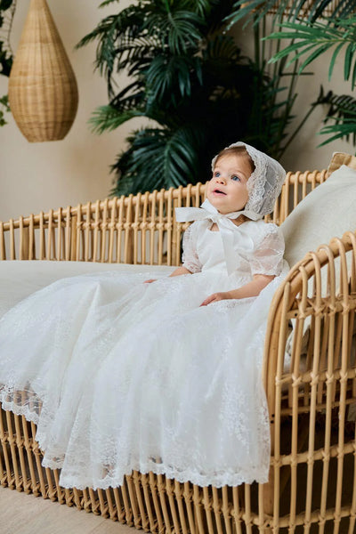 Lena Lace Christening Gown with Bonnet – Teter Warm