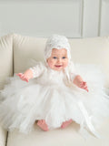 Girls Off White Christening Birthday Tulle & Lace Short Dress