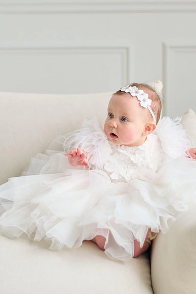 Off White Couture Lace Christening Short Dress For Girls