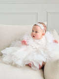 Off White Couture Lace Christening Short Dress For Girls