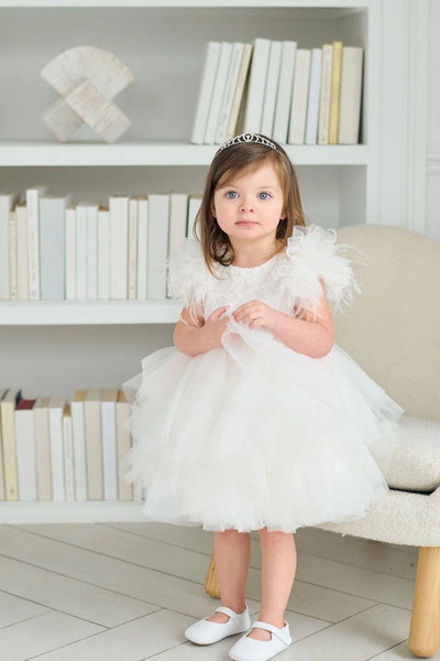 Isla Feather Baby Dress – Couture Christening & Special Occasion