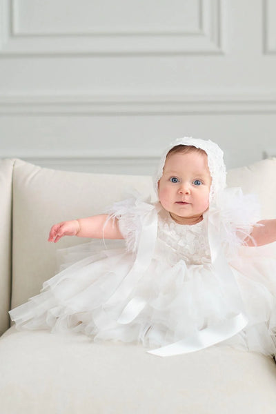 Off White Couture Lace Christening Short Dress For Girls