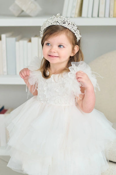 Isla Feather Baby Dress – Couture Christening & Special Occasion