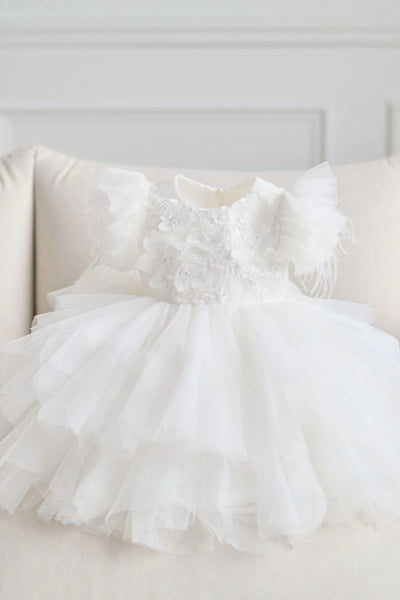 Off White Couture Lace Christening Short Dress For Girls
