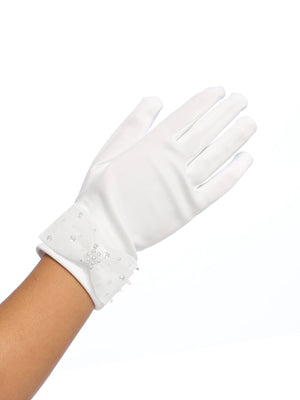 Girls White Communion Gloves Pearl Cuff Elegant