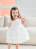 Baby Christening Tulle and Lace Dress with Cap Sleeves